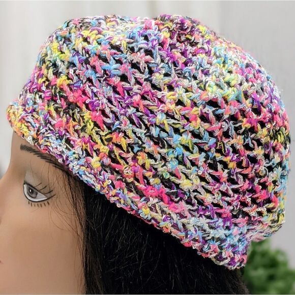 NWT Rainbow Sparkle Knit Beret Slouch Beanie Hat - Picture 1 of 8